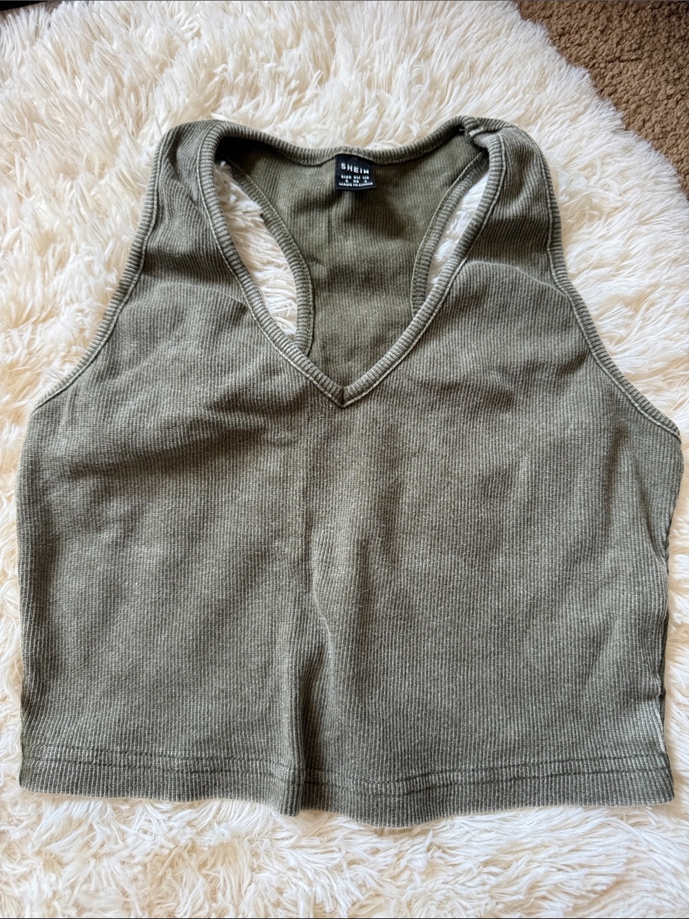 SHEIN Olive Ribbed V-Neck Racerback Tank